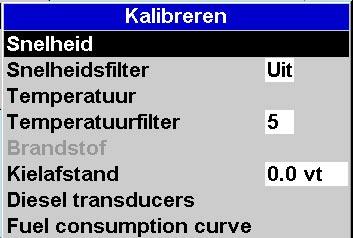 15-11 Instelling > Kalibratie Druk een of meerdere keren op MENU totdat het Instellingsmenu wordt weergegeven en kies vervolgens Kalibreren: De brandstofopties kunnen alleen worden gekalibreerd