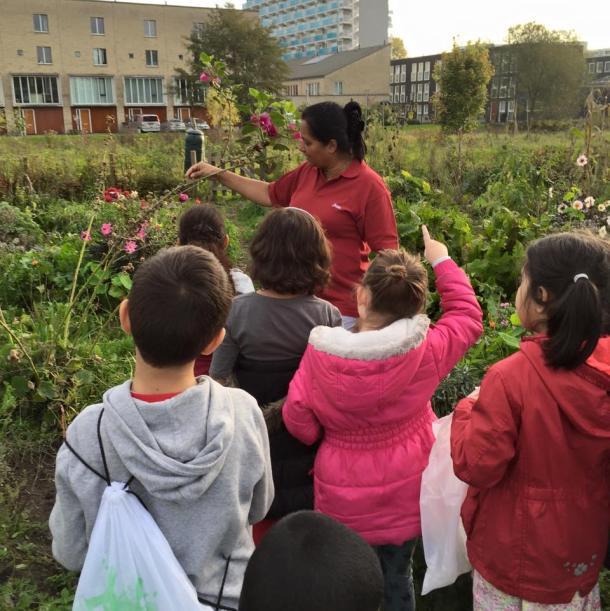 Een vrijwilliger zorgt voor een kleine warme maaltijd liefst van de opbrengst van het landje om te laten proeven hoe lekker het is om van het land te eten, en bovenal dat iedereen dat kan.