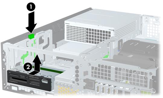 2. Ontkoppel de schijfeenheidkabels aan de achterkant van de schijfeenheid, of, als u een mediakaartlezer verwijdert, ontkoppel de USB-kabel van de systeemkaart zoals aangegeven in de volgende