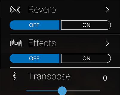 5 Reverb (Galm) Dit effect voorziet de klank met galm om de akoestische indruk van verschillende luisteromgevingen te simuleren, bijv. een middelgrote ruimte, een podium of een grote concertzaal.