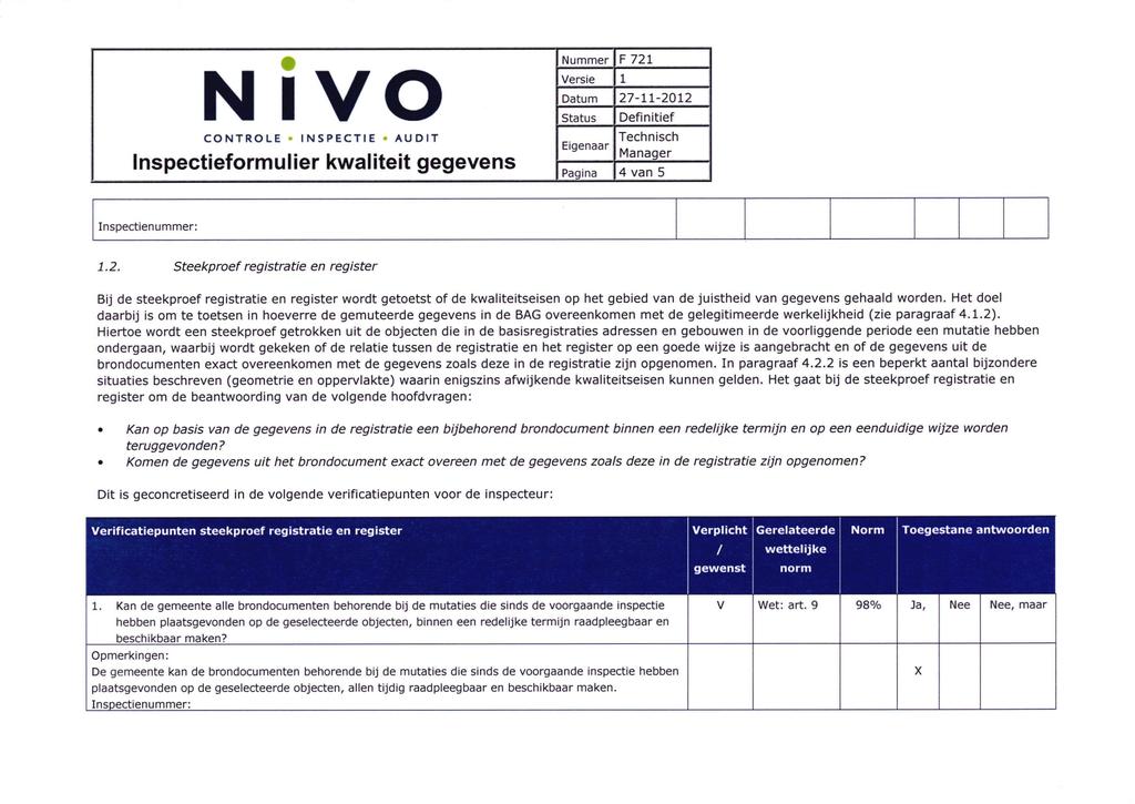 N IVO Inspectieformulier kwaliteit gegevens F 72 