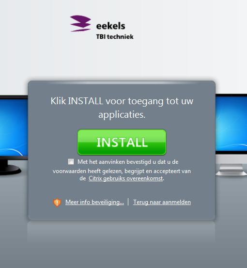 1 Installatie gebruikerssoftware Voor het gebruik van de Eekels Portal (https://access.eekels.com), moet het werkstation worden voorzien van de Citrix Receiver.