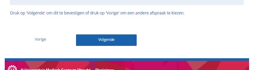 Stap2: klik onderaan de pagina op de blauwe knop Volgende om de afspraak definitief te annuleren.