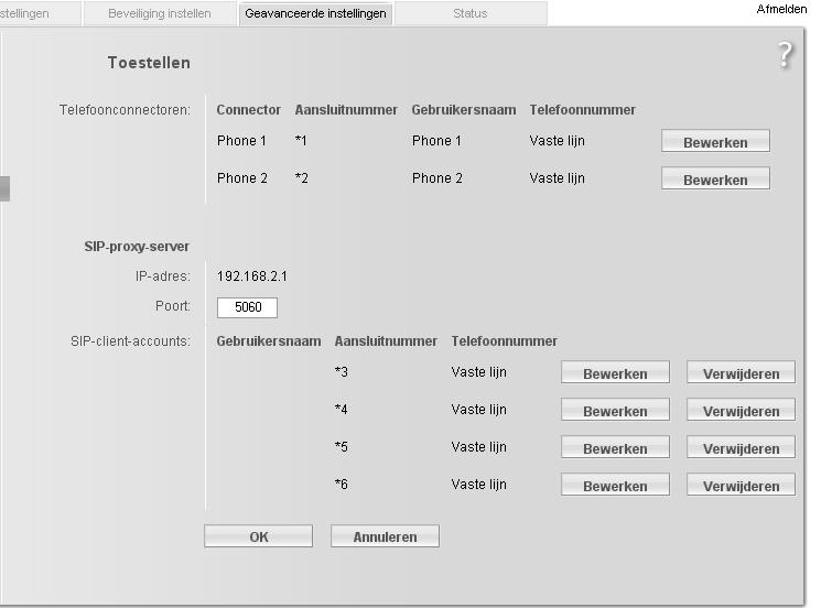 Geavanceerde instellingen configureren Telefoonconnectoren De beide telefoonaansluitingen Phone 1 en Phone 2 van de Gigaset SX762 WLAN dsl hebben de interne telefoonnummers *1 of *2.