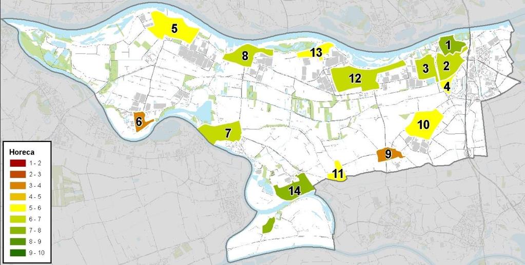 3.6.3 Horeca De bewoners van de gemeente Zaltbommel geven voor het horeca aanbod gemiddeld een 6,0. Sommige deelgebieden scoren daar ruim boven en anderen scoren daar ver onder.