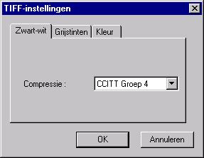 Opties voor TIFF-bestandscompressie instellen Wanneer u in het Pagina opslaan als dialoogvenster TIFF-bestand (*.tif) heeft geselecteerd, zal de hier gespecificeerde compressie worden toegepast.