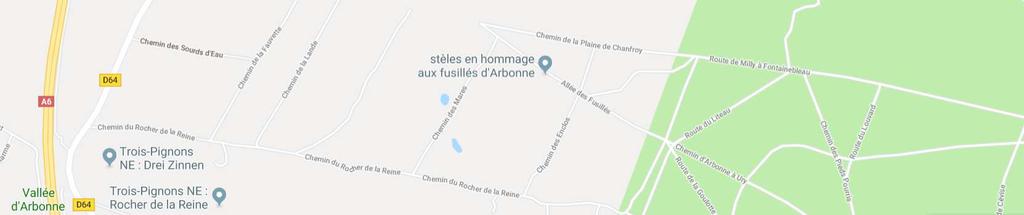 Arbonne-la-Forêt, vanaf het dorp in zuidelijke richting de D64 op en afslaan na Centre équestre de Chemin de la Plaine de Chanfroy.