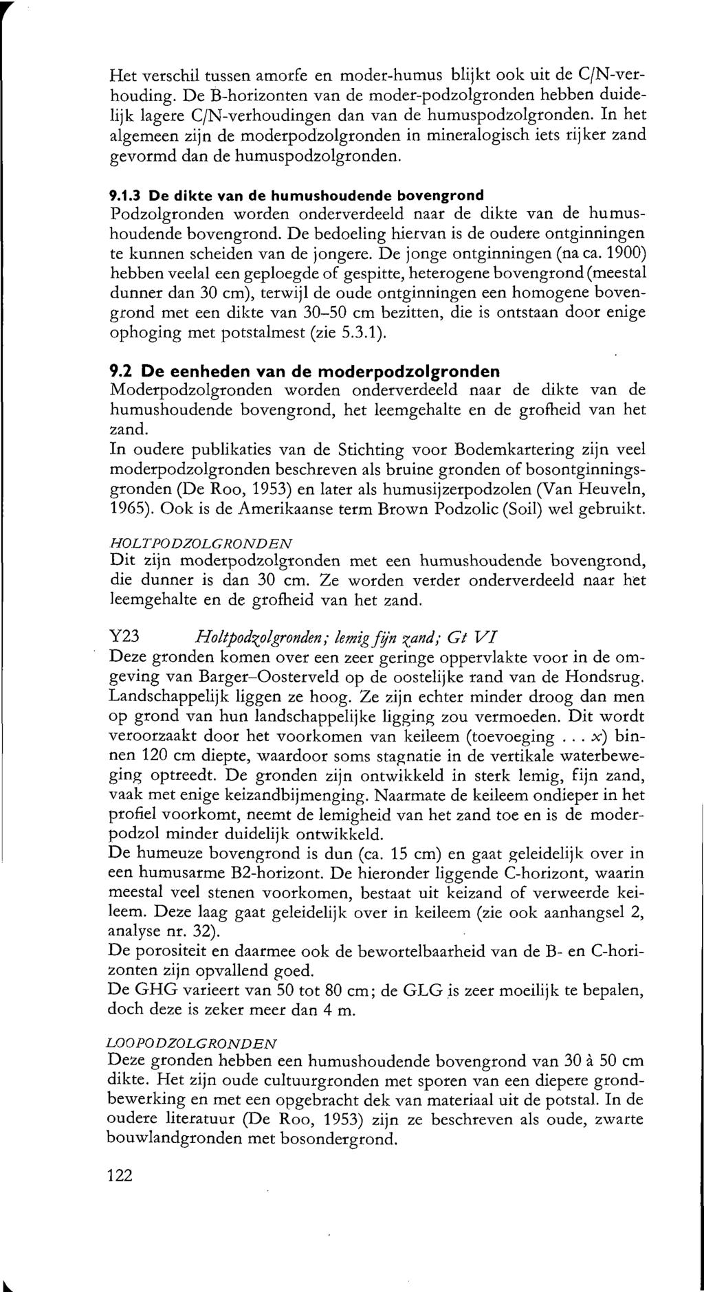 Het verschil tussen amorfe en moder-humus blijkt ook uit de C/N-verhouding. De B-horizonten van de moder-podzolgronden hebben duidelijk lagere C/N-verhoudingen dan van de humuspodzolgronden.