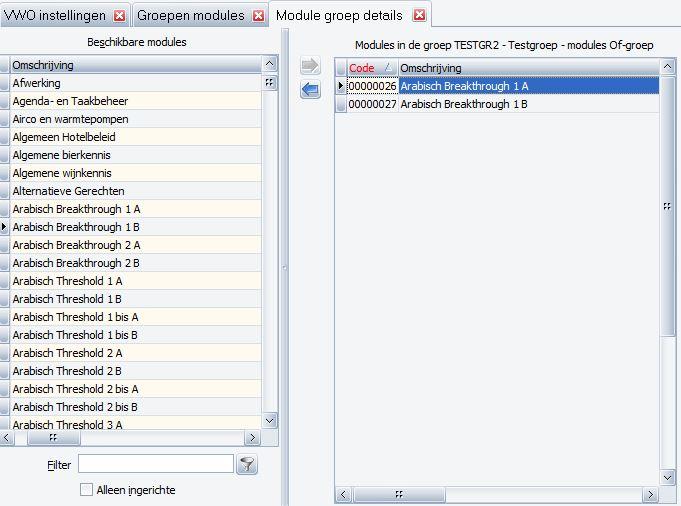 HOOFDSTUK 3. VWO STRUCTUUR 17 In dit scherm kunt u groepen definiëren van ingerichte modules die kunnen gebruikt worden om in te stellen als bijvoorbeeld voorvereisten.
