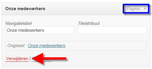 In de navigatie heb je naast het toevoegen van pagina s ook de mogelijkheid om pagina s te verwijderen.