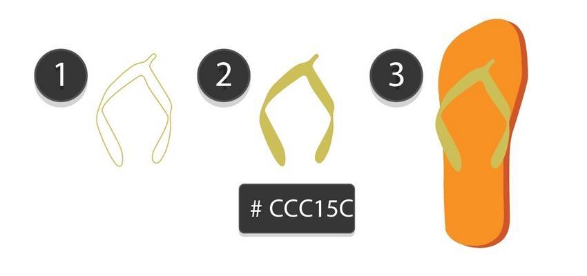 Trek nu de riem voor de schoen, vul het met #CCC15C en leg hem op de flip-flop. Stap 5 Laten we een schaduw trekken!