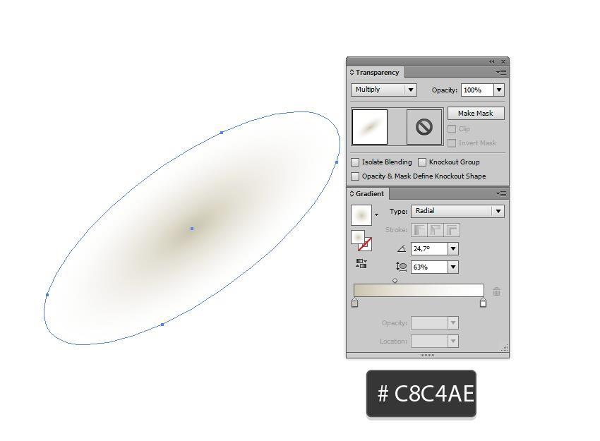 Maak een ellips, vul het met een radiale, #C8C4AE