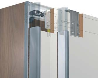 Voor of 3 schuifdeuren Voorliggende constructie Voor houten deuren of houten / aluminium framedeuren Geleiding onderaan variabel voor de onderste bodem of verborgen