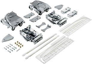 Bovenaan lopend, vlak schuifdeurbeslag InLine P Systeemonderdelen Profielset bestaat uit: 1 loopprofiel bovenaan, aluminium zilver geëloxeerd 1 geleidingsprofiel onderaan, aluminium zilver geëloxeerd