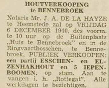 het bennebroekbos een klein maar bijzonder parkbos Advertentie in het Haarlems Dagblad van 30 november 1940. Uit het Haarlems Dagblad van 21 maart 1914.