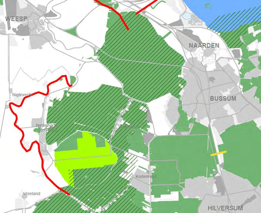 LEGENDA Figuur 3: ligging Mobilisatiecomplex Bussum (binnen zwarte ovaal) in EHS natuur (Natuurbeheerplan 2014, begrenzingenkaart Noord-Holland 2014).