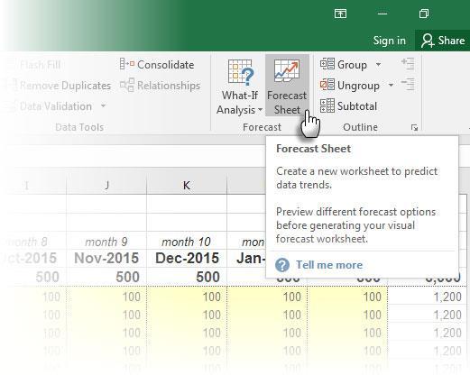Excel 2016 biedt nu ook exponentieel voorspellen van dataseries