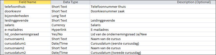 145 OEFENING Bedoeling Bekijk de laatste vier velden van de onderstaande tabel, die in de ontwerpweergave getoond wordt: Welke problemen kunnen er bij IBS ontstaan bij het gebruik van deze