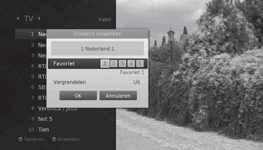 Zenderlijst Nederlands Zenders in de zenderlijst bewerken U kunt elke zender in de zenderlijst en in het menu vergrendelen.