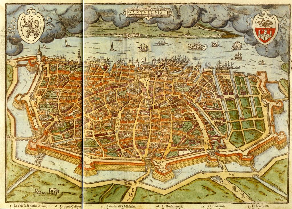 Historical Maps and Views of Antwerp View of Antwerp with shipping on the Scheldt, (ca. 1570-1575).