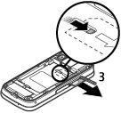 Het apparaat SIM-kaart verwijderen 1. Verwijder de achterklep door deze vanaf de bovenkant van het apparaat op te tillen. 2. Plaats de batterij. 3. Open het klepje van de SIMkaartsleuf.