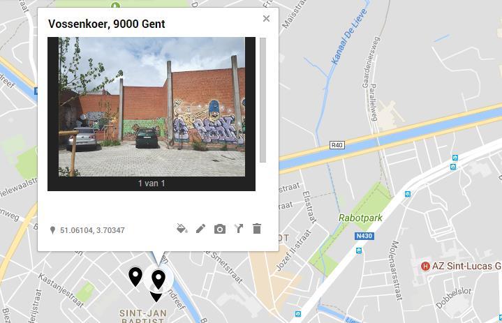 Vossenkoer Adres (straat, huisnummer, stad, postcode) Vossenkoer, 9000 Gent De muren zijn gelegen naast een appartementsgebouw en aan een kinderdagverblijf.