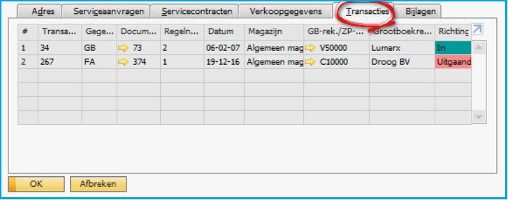 Tabblad bijlagen Hier kunt u bijlagen toevoegen, bijvoorbeeld het servicecontract, of een verkoopfactuur van een derde partij als het artikel