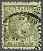 groen tanding 12½ kleine gaten op aangetekende envelop van Medan 23-9-1888 per Engelse scheepspost via Penang, Brindisi en Modena naar