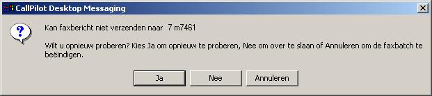 CallPilot Desktop Messaging voor Internet-clients gebruiken Als er tijdens het overbrengen van het faxbericht een probleem optreedt, wordt er een dialoogvenster weergegeven dat op het onderstaande
