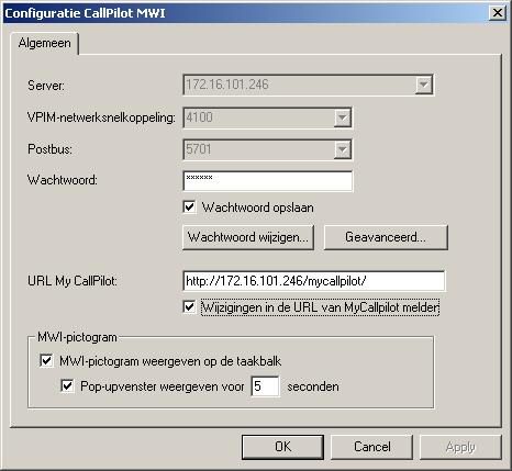 CallPilot Desktop Messaging voor Internet-clients gebruiken Opmerking: De eerste vier vakken (Server, Andere server, VPIM-netwerksnelkoppeling en Postbus) zijn