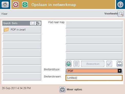 5. Wanneer u de instellingen van het document wilt configureren, raakt u de knop Meer opties aan. 6. Raak de knop Start aan om het bestand op te slaan.