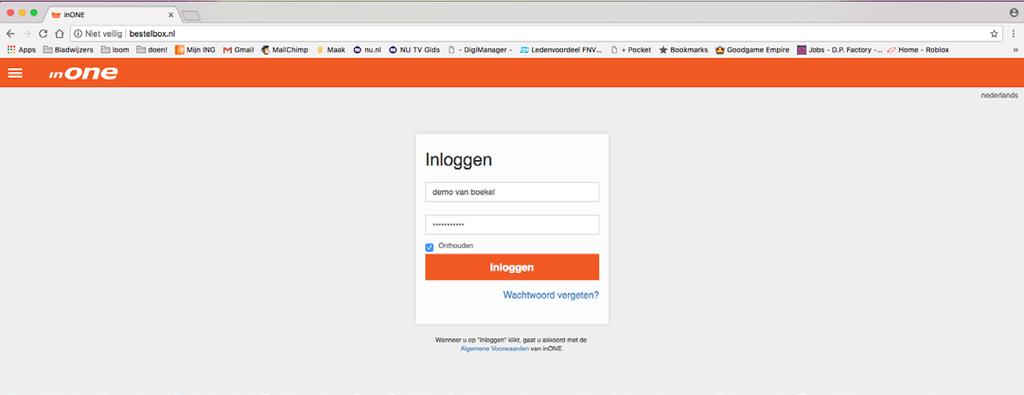 2 Ga naar de website www.bestelbox.nl Vul bij Inloggen uw gebruikersnaam en wachtwoord in.