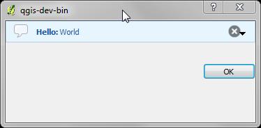 Figure 12.5: QGIS berichtenbalk in aangepast dialoogvenster progressmessagebar.layout().addwidget(progress) iface.messagebar().pushwidget(progressmessagebar, iface.messagebar().info) for i in range(10): time.