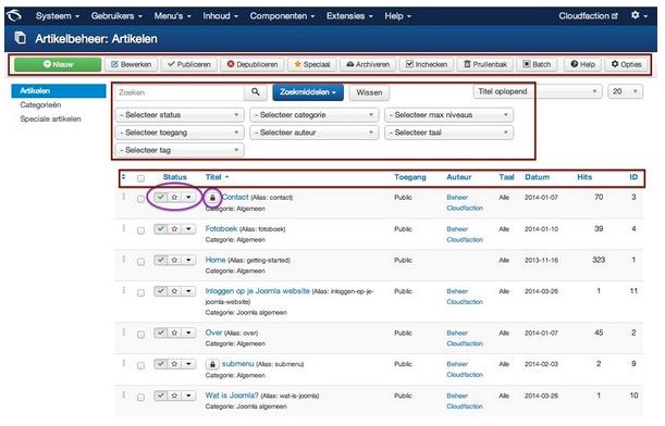 Als we op artikelbeheer klikken, verschijnt dit venster. Dit venster is indicatief, bijna alle vensters zijn opgebouwd met gelijke elementen.