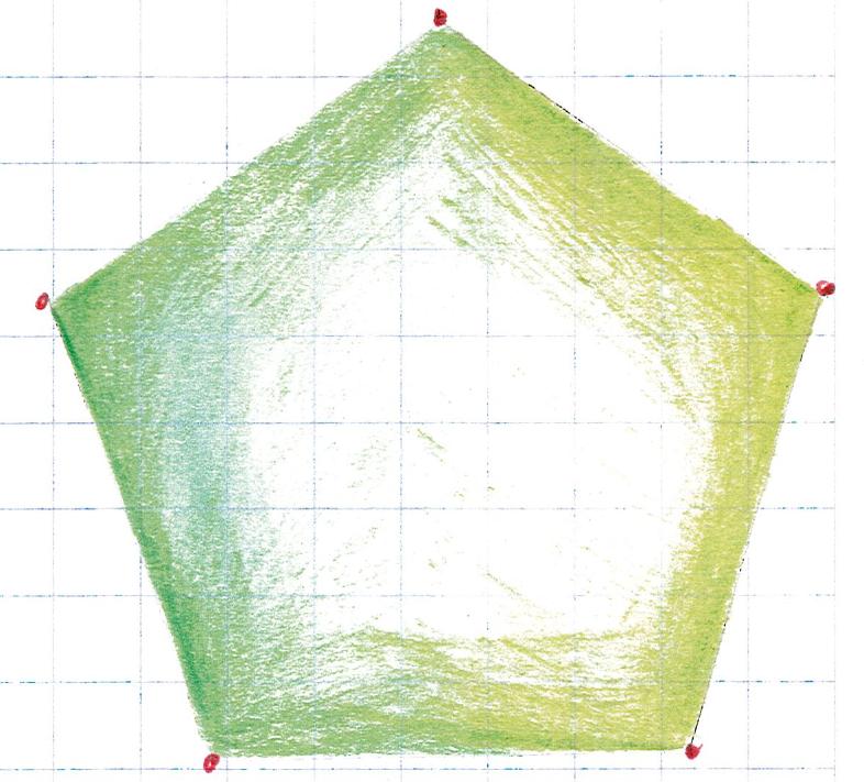 Teken in de tweede cirkel alle driehoeken die telkens drie van de vijf punten op 