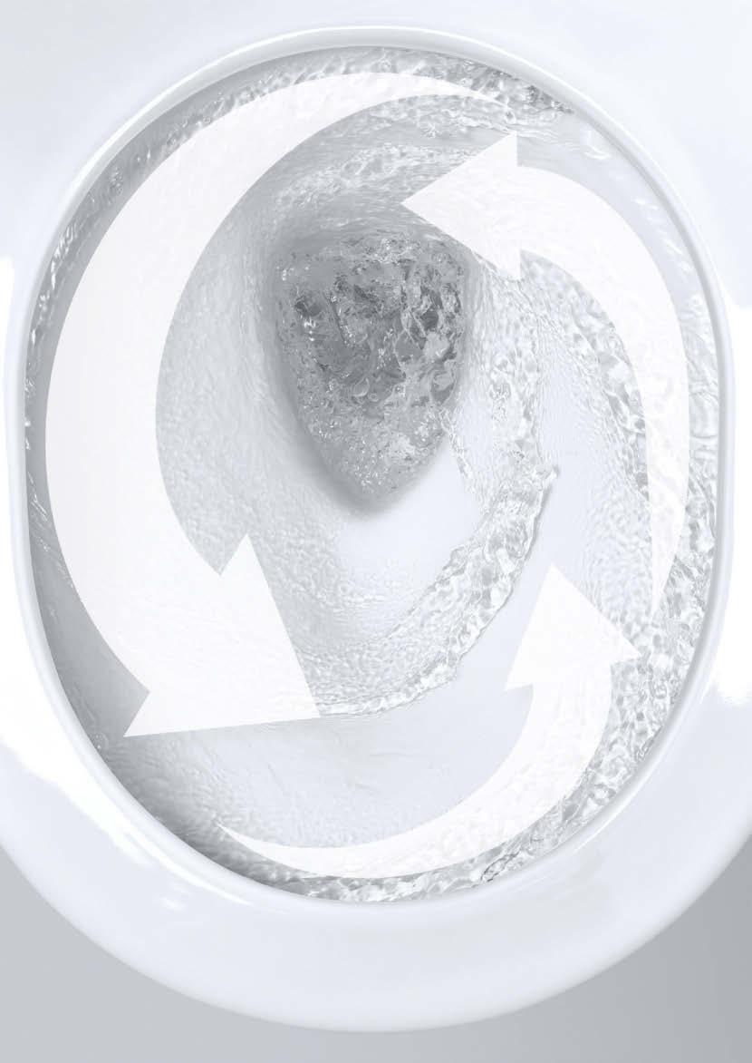 BELANGRIJKSTE TECHNOLOGIEËN TRIPLE VORTEX FLUSH DE KRACHT VAN DRIE: SCHOON EN STIL Anders dan bij andere toiletten zorgt het innovatieve spoelsysteem met driedubbele spoeling van GROHE voor een