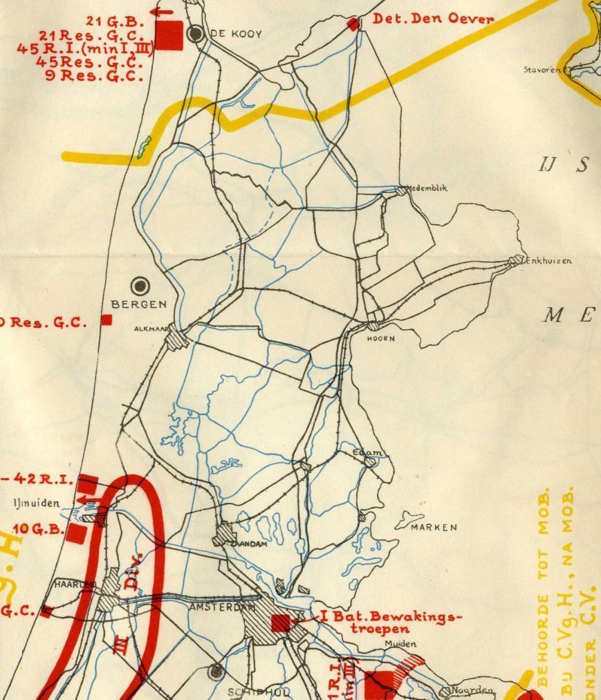 Figuur 2: de verdedigingslinies van het Nederlandse leger op 10 mei 1940, uit: Sectie Krijgsgeschiedenis van den Generalen Staf,