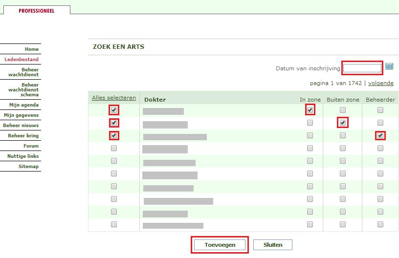 Om een arts te kunnen toevoegen, moet je bepaalde verplichtingen naleven. Je kunt een lid terugvinden in de lijst van het ledenbestand.