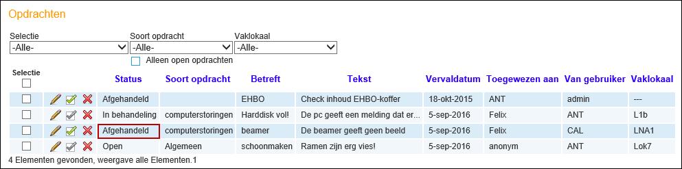 3 Melding afhandelen De persoon, die is toegewezen aan een opdracht, kan de status wijzigen in In