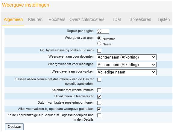 WebUntis Basispakket 33 Uitval tonen in lesoverzicht: op de startpagina wordt voor de aangemelde docent de nog komende lessen van de dag, alle lessen van de dag of de lessen van morgen getoond