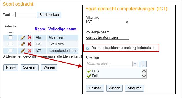 WebUntis Basispakket 63 Onder Bewerker kiest u de persoon of personen, die een melding, die gekoppeld is aan het betreffende soort opdracht, kunnen of mogen afhandelen.