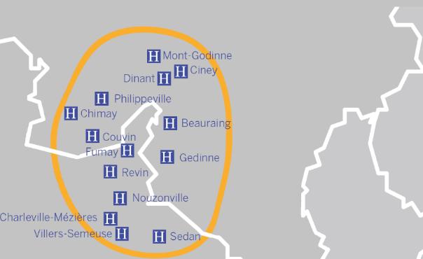 Vanuit België kan men terecht in het CH de Pays d Avesnes, hôpital Départemental de Felleries-Liessies, CH de Fourmies, CH d Hirson, Polyclinque de la Thiérache à Wignehies, CH de Vervins en Hôpital