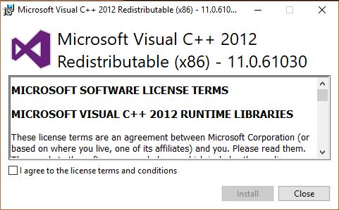 MS Visual C++ 2012 Redistributable Indien een onderdeel al aanwezig is, kan een melding, zoals links hieronder vermeld