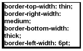 BORDER-COLOR Met border-color kan men de box rand van kleur weizigen <H2 STYLE=" border-width: thick; border-style: solid; border-color: red black green blue" >border-color</h2> Merk op dat het