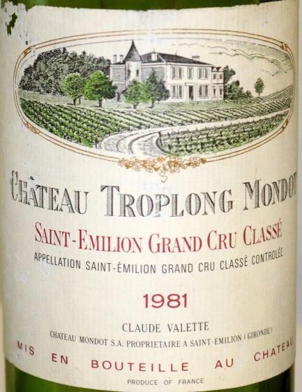 2. SAINT EMILION GRAND CRU CLASSE CHÂTEAU TROPLONG MONDOT - 1981 Jaargang: 1981 Druiven : Merlot, Cabernet Franc, Cabernet Sauvignon Alcoholpercentage :?