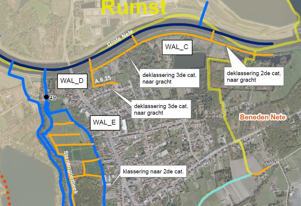 Figuur: Herclassering van de waterlopen naar aanleiding van Doorbraak 63 De waterbergende functie van het signaalgebied wordt bevestigd door de watertoetskaarten.