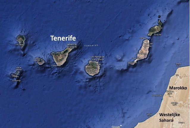 2 van 18 Fig.1. Situering van de Canarische eilanden t.o.v. de noordwestkust van Afrika met centraal het eiland Tenerife (Google Earth 2018). Fig.2. Het Canarisch eiland Tenerife met vermelding van