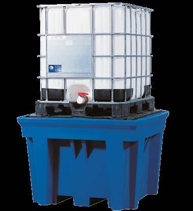 Opvangbakken van kunststof met een opvangcapaciteit van 1100 liter Kunststof IBC-Station Polyethyleen met PE opstelvak voor 1 x IBC (1000 l) Uitsparingen voor transport Bestelnr.