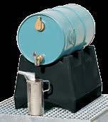 Polyethyleen vatenbok. Plaatsing op het rooster van de opvangbak. Kant A: geschikt voor 60-liter-vat. Kant B: geschikt voor 200-liter-vat. Bestelnr.