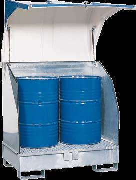 Stalen opslagdepots voor gevaarlijke stoffen Gevaarlijke-stoffendepot Opvangbak en opbouw, verzinkt staal voor 2 x 200-liter-vat. Met GFK klep Bestelnr. 17-1128 B, EU-bestelnr.